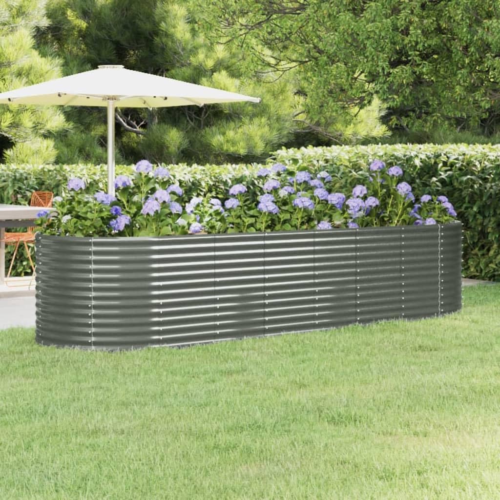 Large Grey Powder-Coated Steel Garden Raised Bed, Oval Planter for Outdoor Plants, Vegetables, Herbs, Flowers, 126.8x39.4x26.8 Inch