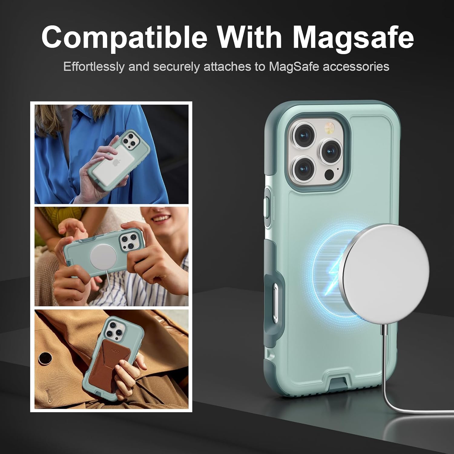 for iPhone 16 Pro Case, Compatible with MagSafe, Heavy Duty Shockproof Protective Phone Case, Anti-Drop Protection, Dual Layer Magnetic Phone Cover for iPhone 16 Pro, 6.3", Green - Image 3