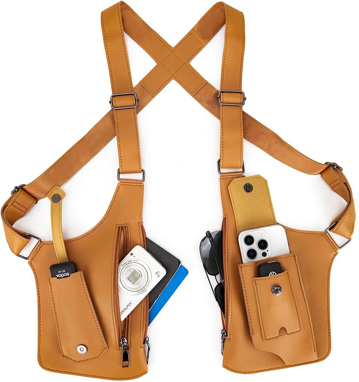 Double Shoulder Armpit Bag for Men Chest rig Underarm Anti-Theft Adjustable Pocket with Double Shoulder Straps Phone Wallet 2026
