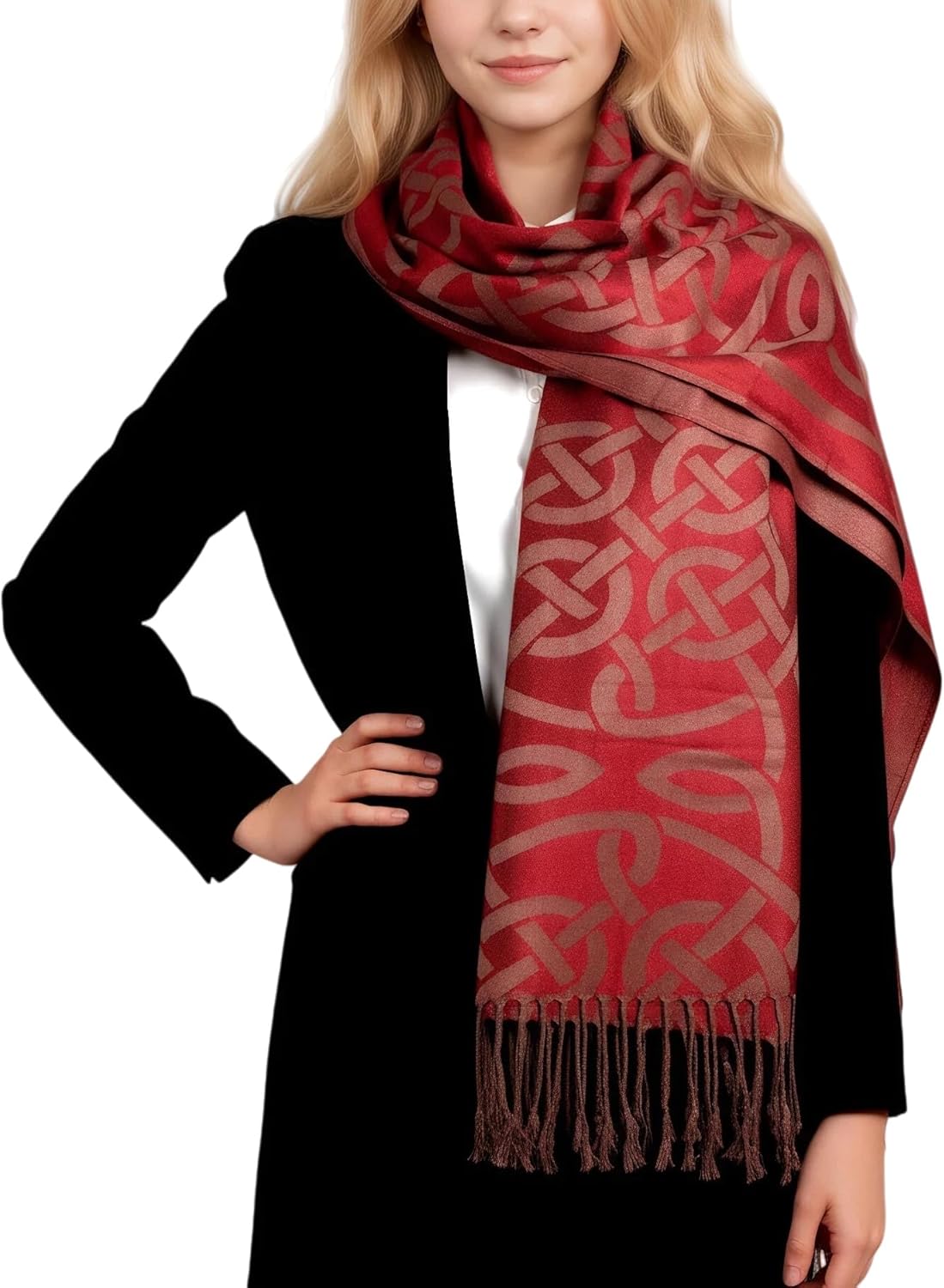 Achillea Soft Silky Celtic Knot Pashmina Scarf for Women, Irish/Scottish Inspired Shawl Wrap for Wedding, Travel & Office - Image 2