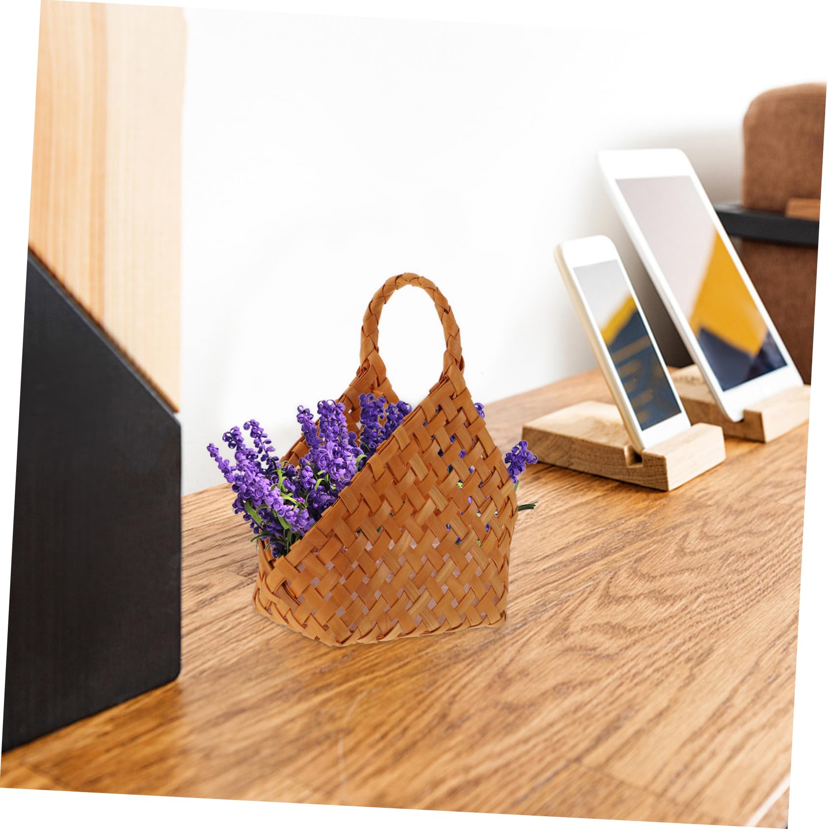 2piezas Cesta De Flores Portátil Woven Asa De Madera Almacenamiento Artesanal y Decorativo Para Hogar