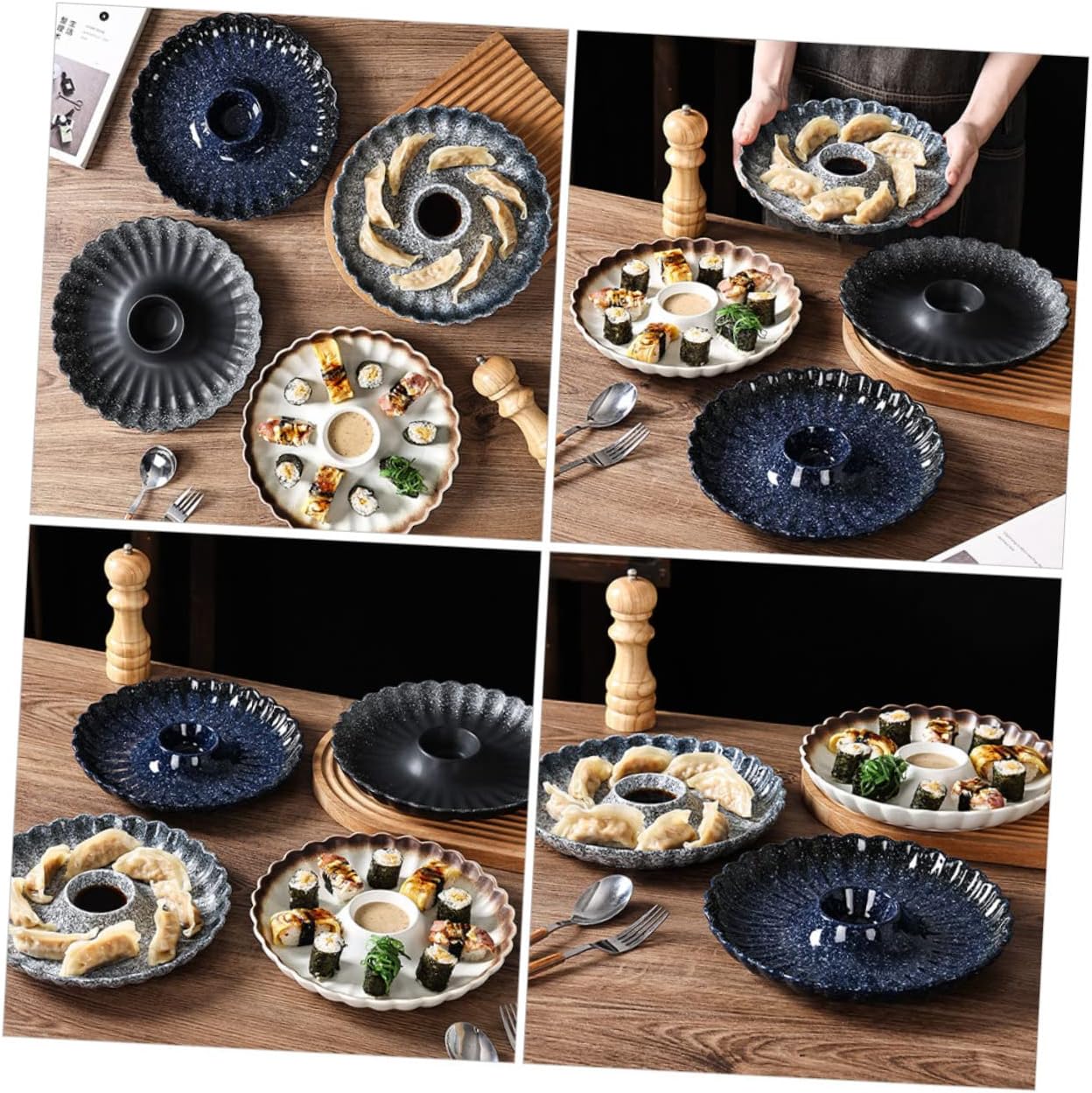 Unomor Ceramic Sushi Plate Japanese Style Dumpling Serving Plate Dip Dish Decorative for Home