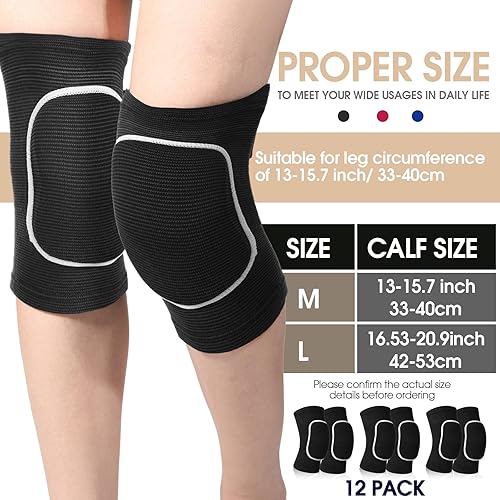 Miniatura 9 de Lenwen 12 pares de rodilleras de voleibol para bailarines, rodilleras transpirables para hombres y mujeres, rodilleras negras para voleibol, fútbol,