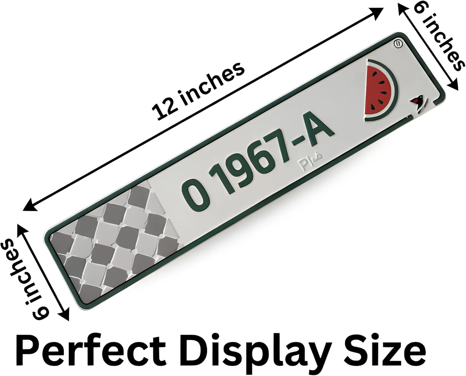 Premium Palestinian Decorative Dashboard License Plate, White 1967 A Edition, 520x110mm Aluminum Display Plate with Magnetic Gift Box, 4 Message Cards and Mounting Tape