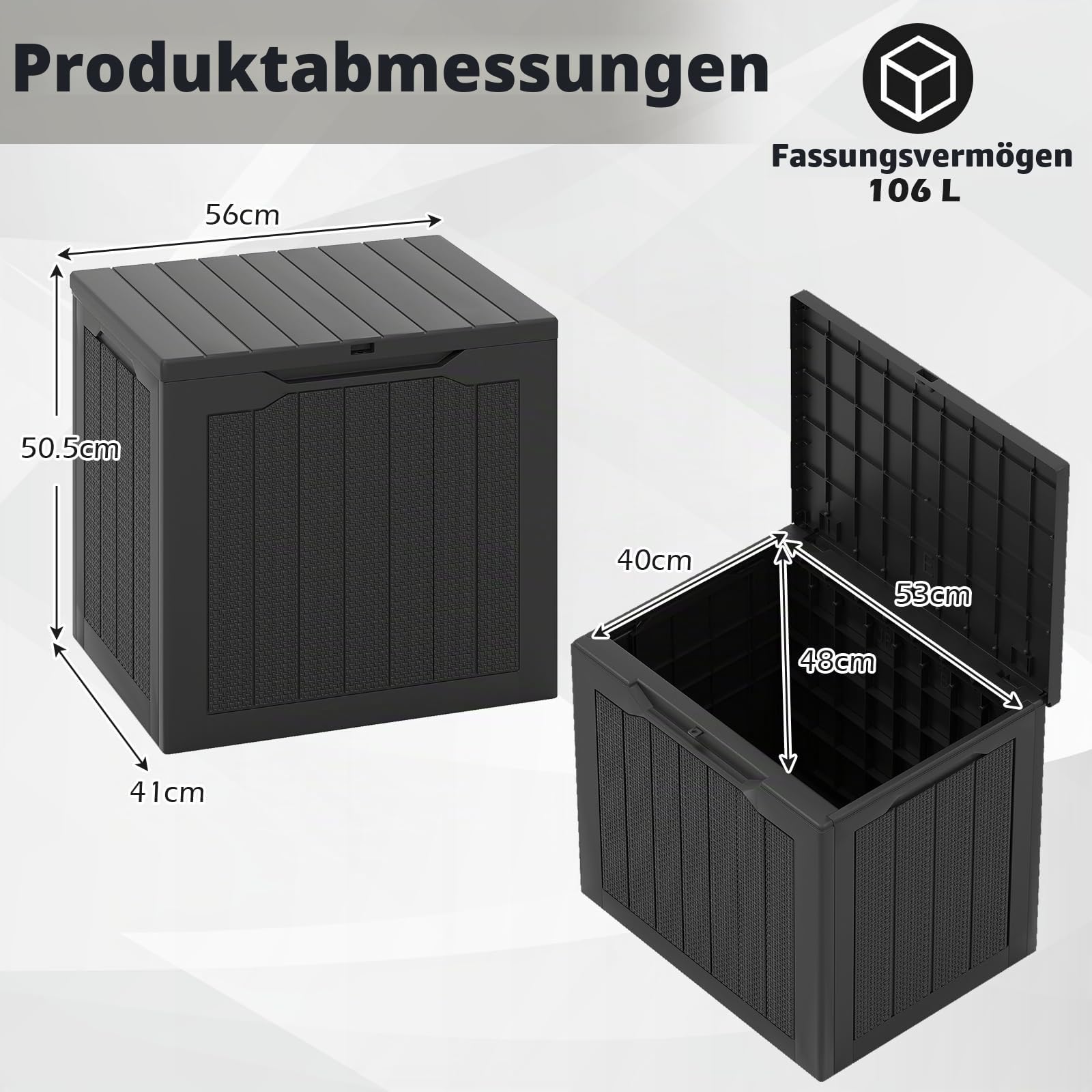 GIANTEX Auflagenbox 106L, Gartenbox mit abschließbarem Deckel, Kissenbox mit Stauraum, Outdoor Schrank, Aufbewahrungsbox Rattan-Optik für Garten, Terrasse und Pool (Schwarz)