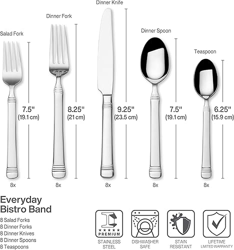 Vista 2 de Fitz & Floyd Fitz and Floyd Everyday Bistro Band Cubiertos de 45 piezas para ocho, gris, (5266452)