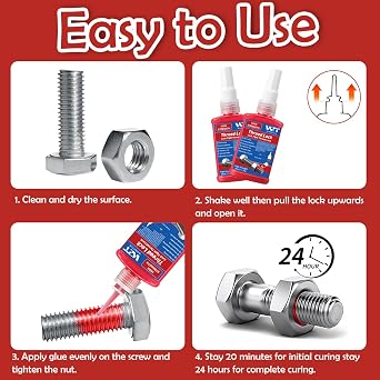 100ml Thread Lock Red, High Strength Lock Tight Anti Rust&Loosening, Locktight Threadlock for Gap Filling and Tighten Bolts Nuts Fasteners