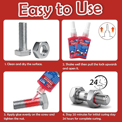 100ml Thread Lock Red, High Strength Lock Tight Anti Rust&Loosening, Locktight Threadlock for Gap Filling and Tighten Bolts Nuts Fasteners