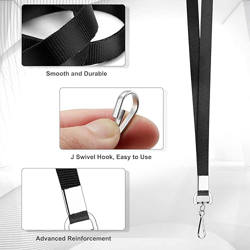 Vista 2 de Paquete de 50 cordones negros a granel para portatarjetas de identificación, plano duradero con gancho giratorio y clip para insignia