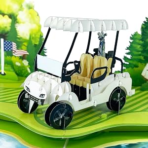 3D Golf Cart Popup Card - Handmade Paper Art for Birthday Anniversary Christmas Fathers Day - Unique Greeting
