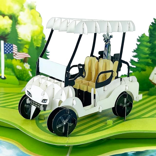 3D Golf Cart Popup Card - Handmade Paper Art for Birthday Anniversary Christmas Fathers Day - Unique Greeting