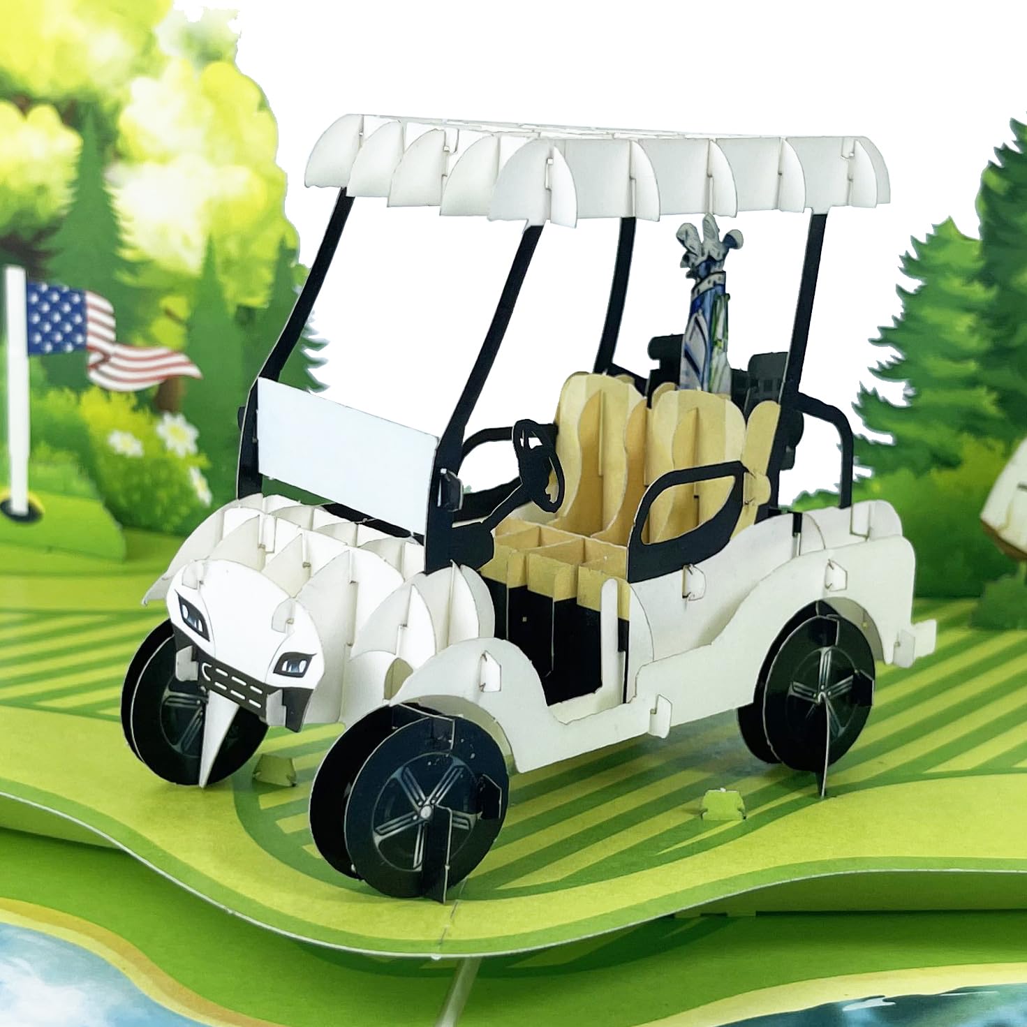 3D Golf Cart Popup Card - Handmade Paper Art for Birthday Anniversary Christmas Fathers Day - Unique Greeting
