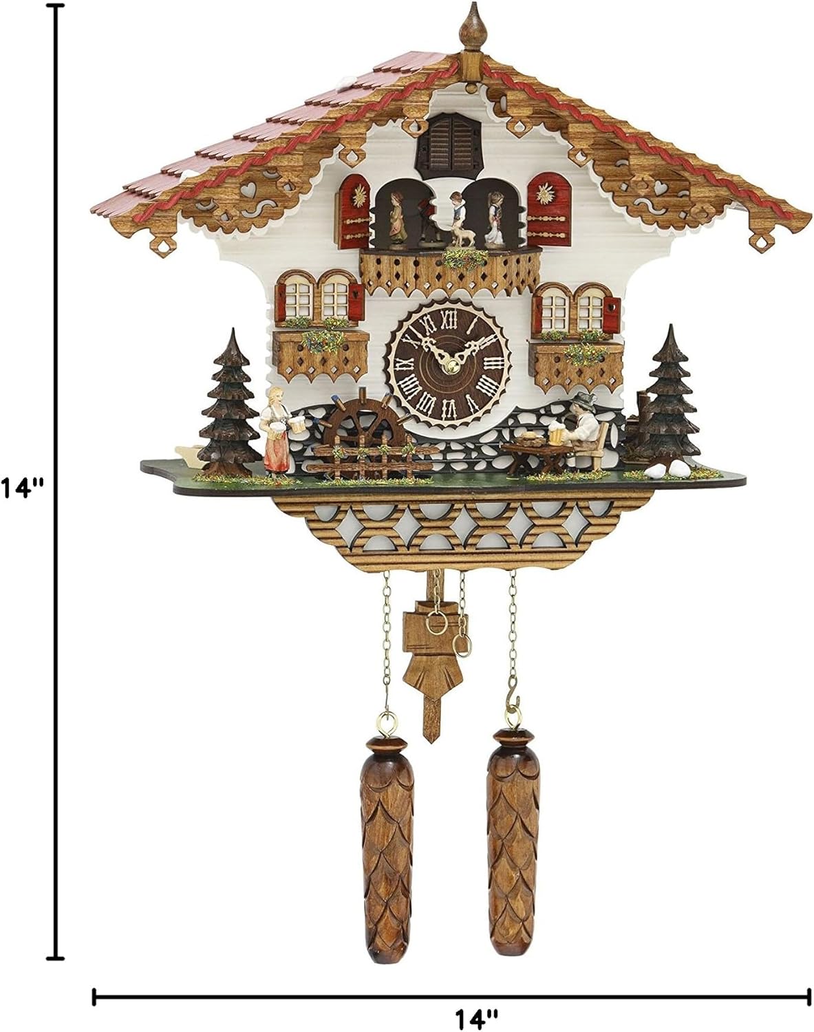 Trenkle Quartz Cuckoo Clock Black Forest House with Moving Beer Drinker and Mill Wheel, with Music