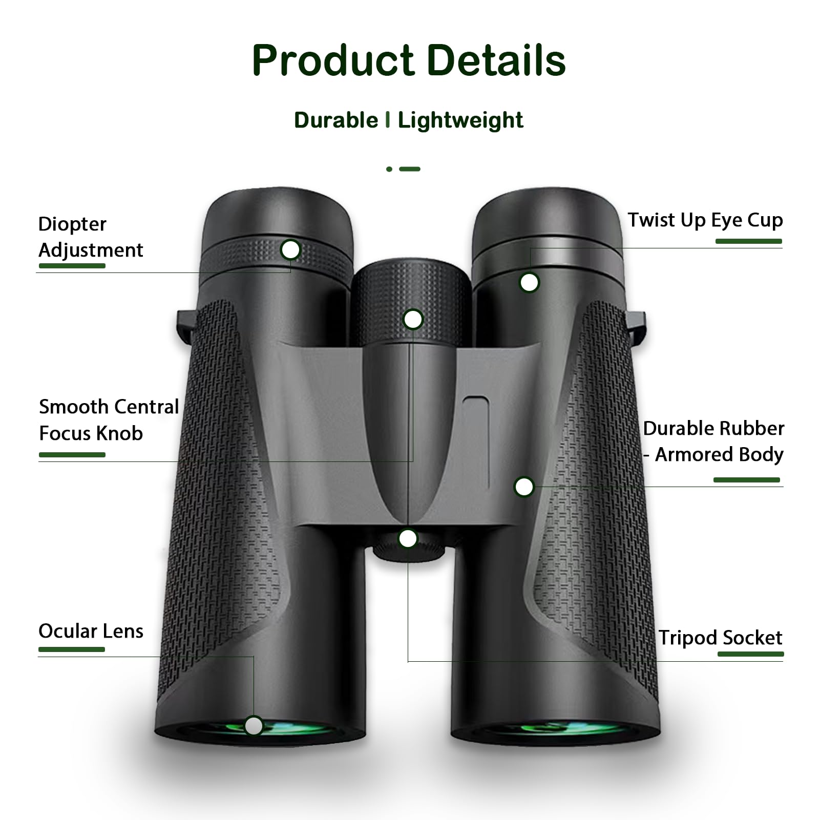 AiScrofa 12x42 HD Binoculars With Phone Adapter - Waterproof For Bird Watching & Travel