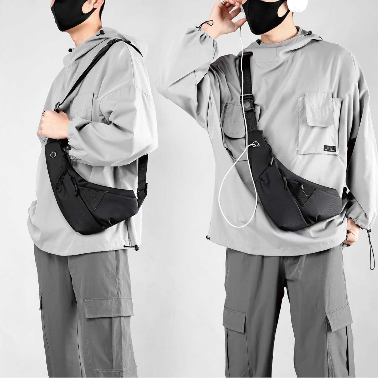 Small Sling Shoulder Crossbody Bag Men Women, Lightweight Anti-theft One Strap Casual Chest Bag Slim Backpack for Outdoor Walking Trip Hiking Biking Black - Image 8