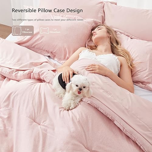 Miniatura 3 de UNILIBRA Juego de edredón matrimonial de 7 piezas, cama rosa en una bolsa, tamaño matrimonial, suave para todas las estaciones, juegos de edredón de