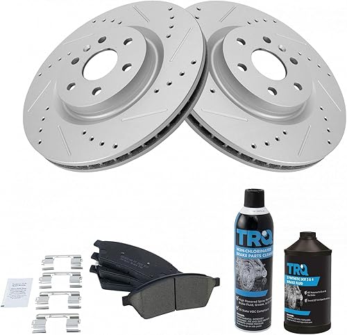 Miniatura 2 de TRQ Kit de pastillas de freno y rotor de rendimiento delantero, kit de productos químicos de freno, pastillas de freno, rotores de freno de cerámica