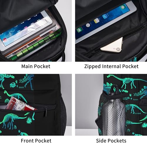 Miniatura 3 de Mochila escolar de esqueleto de dinosaurio para niños, mochila escolar con huesos de dinosaurio, mochila escolar informal para computadora portátil