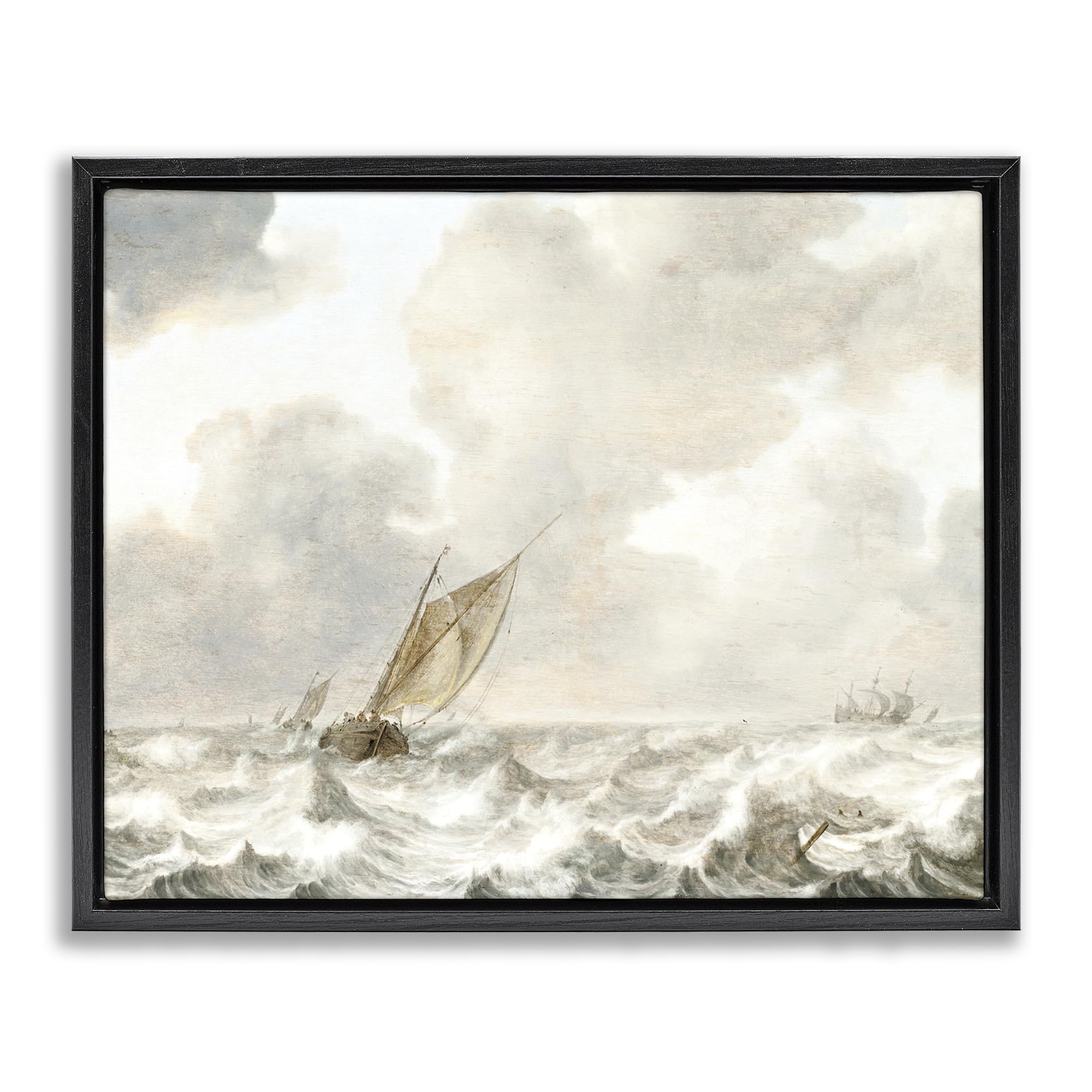 Stupell Industries 'Vintage Stormy Seas', Floating Frame Canvas Art, Black, 31 x 25 Inches, Easy to Hang and Sturdy, Made in USA, by Leah Straatsma