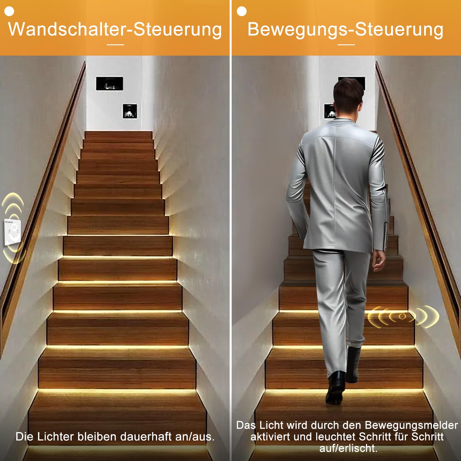 Éclairage d’escalier Intelligent LED, 12 marches, détecteur de Mouvement PIR, kit LED COB 3000K, éclairage Automatique pour escalier intérieur