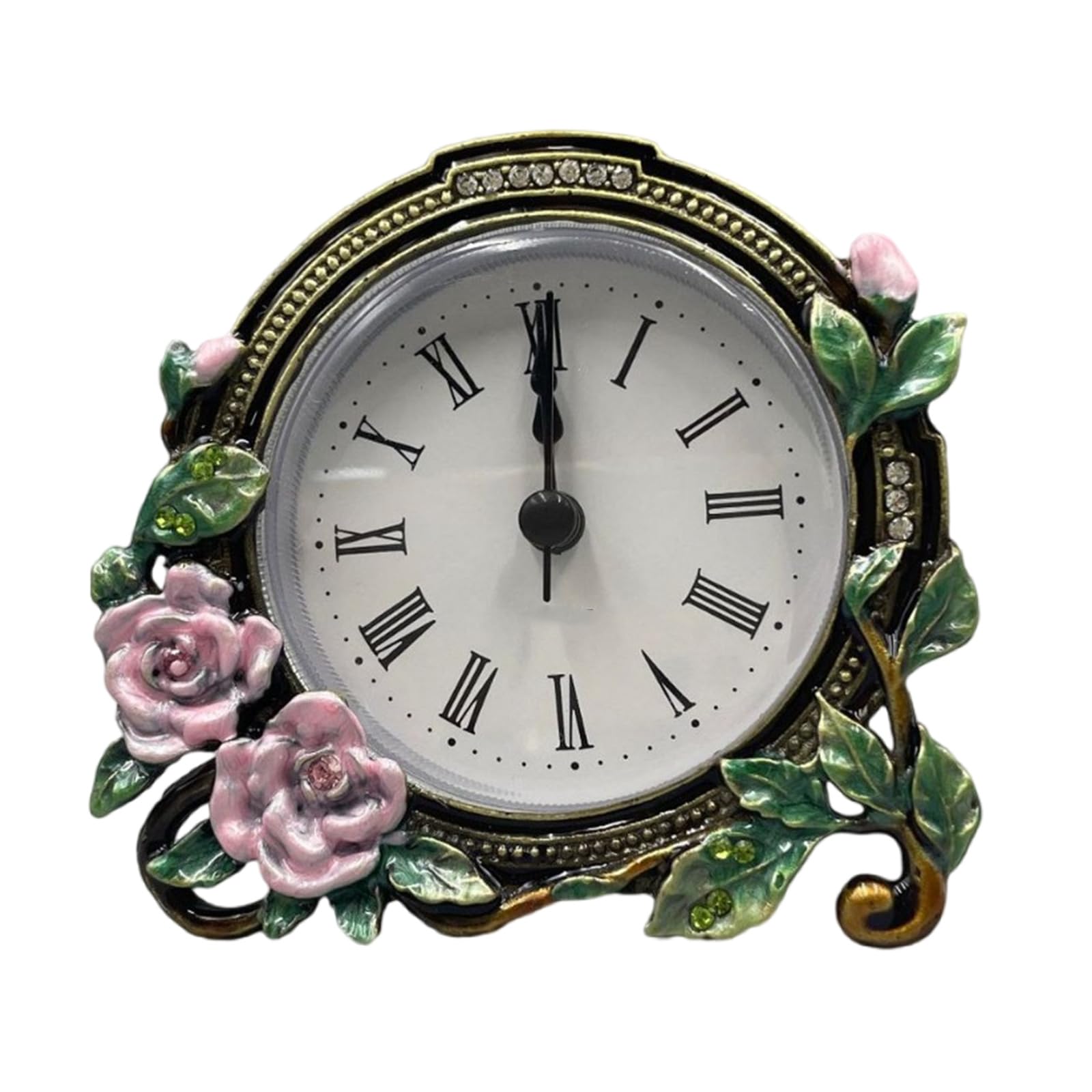 Miniature Analog Clock Quiet Movement Handcrafts Metal Flower Case Desk Clock for Home Decors and Gift Decorative