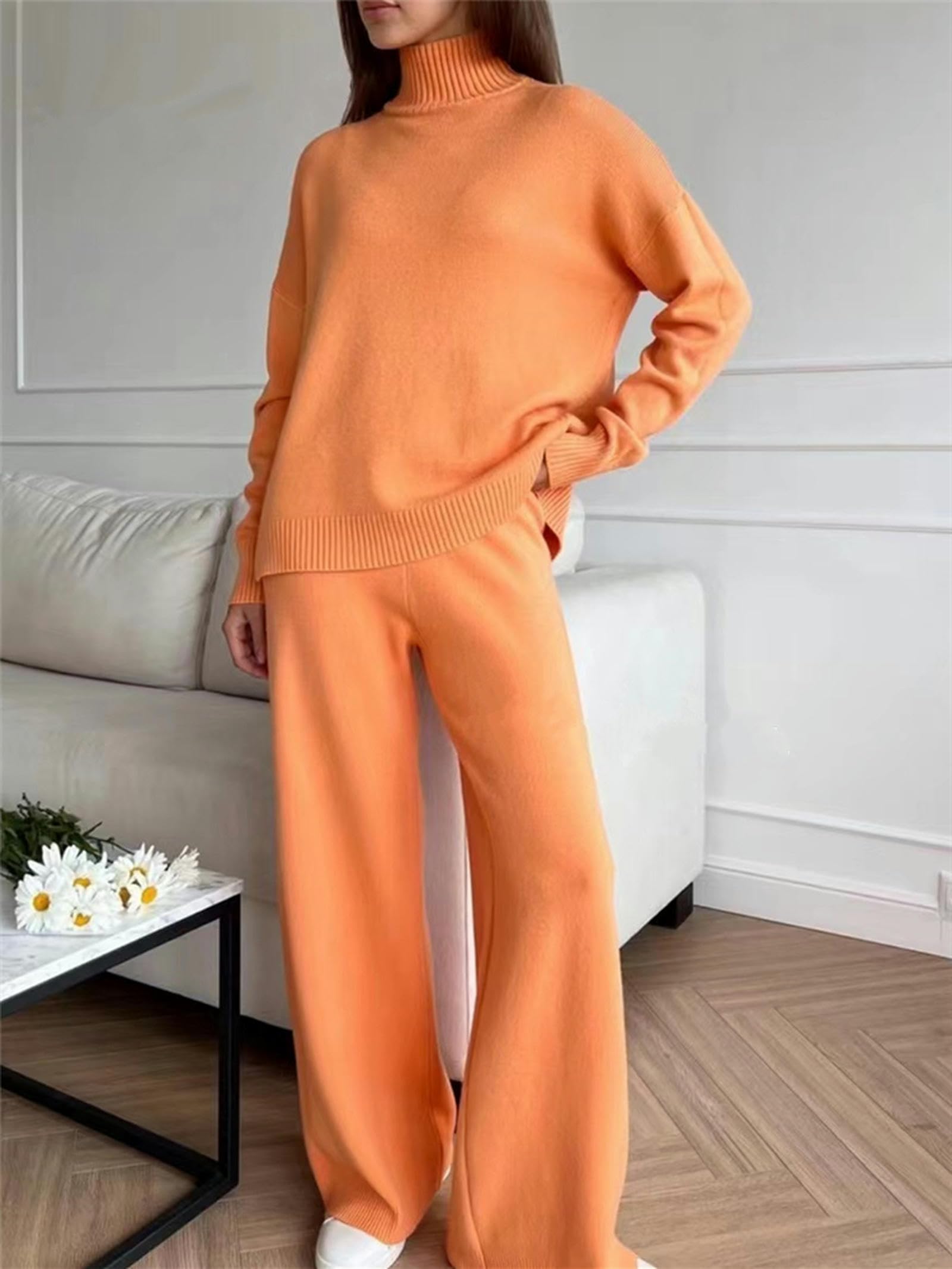 Set da 2 Pantaloni da Jogging a Gamba Dritta con Collo Alto e Tuta in Maglia da Donna-NUOVOblu-Taglia Unica