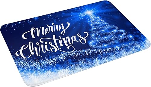 Miniatura 4 de DADABULIU Tapete de baño con texto en inglés "Merry Christmas", tapete de ducha de árbol de nieve azul, tapete de espuma viscoelástica,