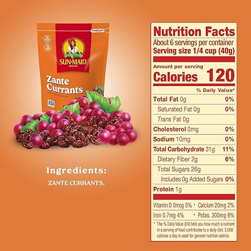Miniatura 2 de Sun-Maid California Sun-Dried Zante Currants  (paquete de 4) bolsa resellable de 8 onzas  Snack de frutas secas para almuerzos y aperitivos