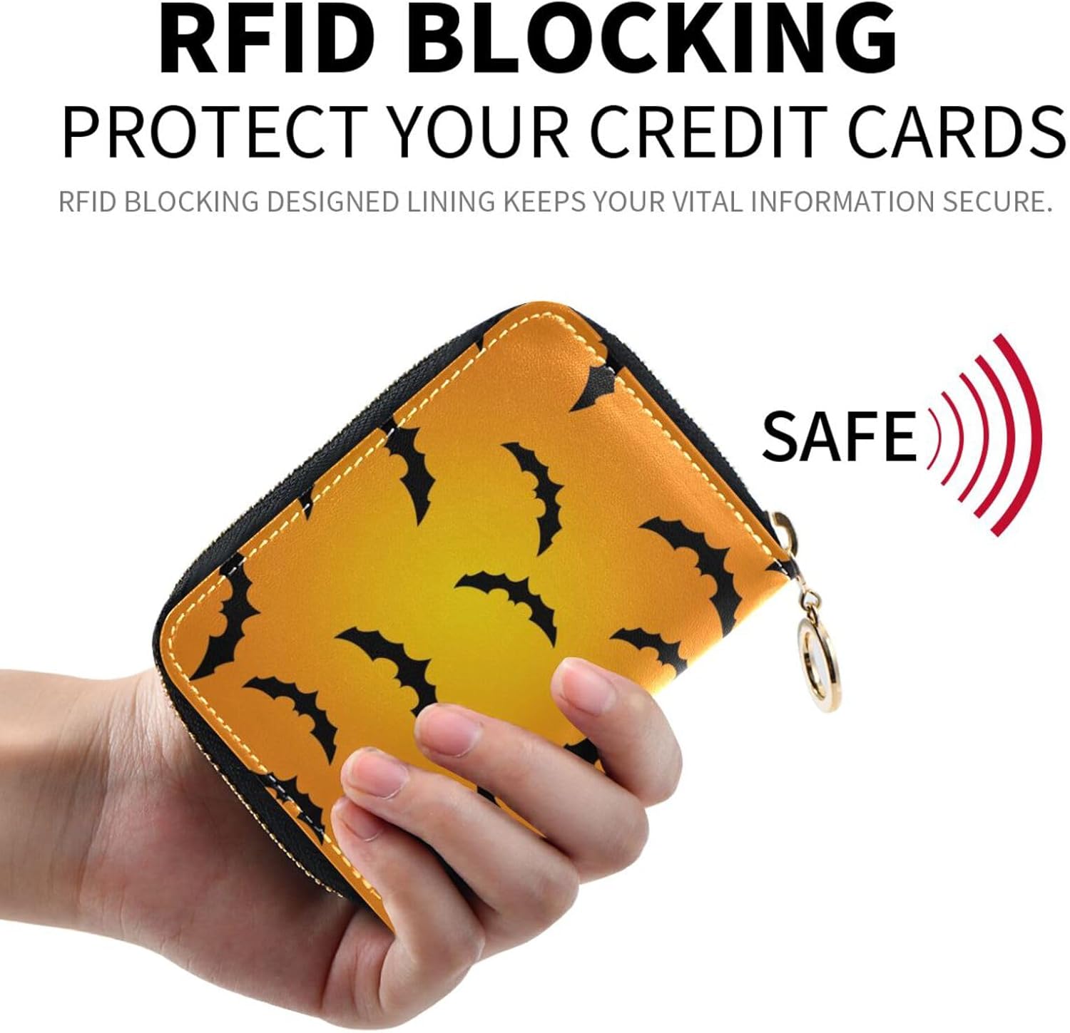 Halloween Bat RFID Credit Card Holder Wallets Accordion for Women Leather Zipper Card Case Accordion Wallet for Ladies Girls - Image 2