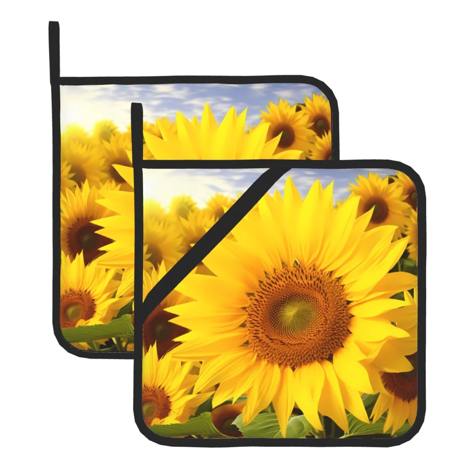 2Pcs Pot Holders for Kitchen Heat Resistant Potholder Sunflowers Hot Pads for Countertops Oven Pot Holders for Cooking Baking Kitchen Hot Mat Trivet 8 inch Hot Pad