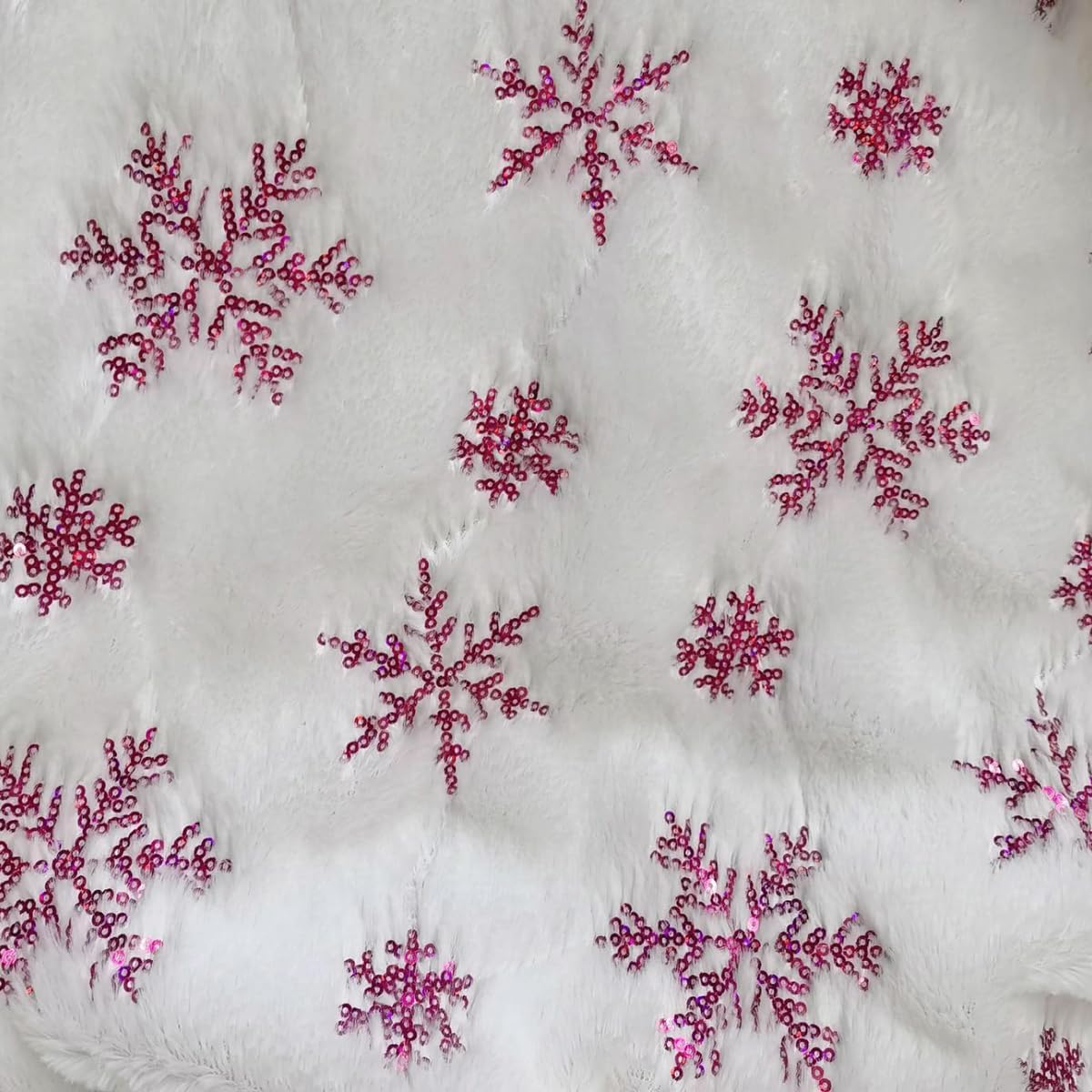 YYCRAFT 2 Yard Faux Fur Fabric with Sequin Snowflake by The Yard Fabric 62 Inch Wide for Snow Skirt Pillow Christmas Decoration-White/Gold