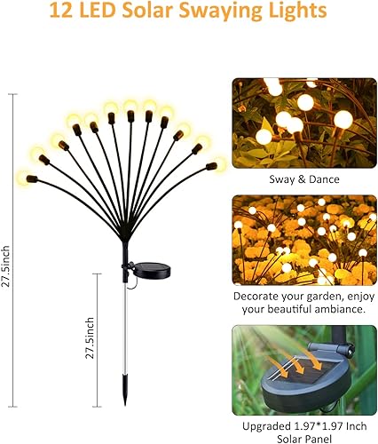 Miniatura 2 de 24 luces LED solares de jardín, luces solares de jardín mejoradas para exteriores con 2 modos de iluminación, luces de jardín de luciérnaga
