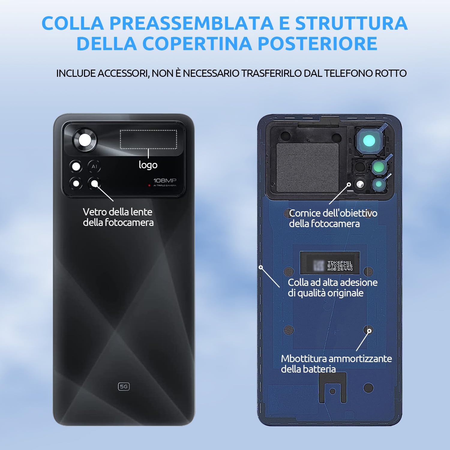 Eonpam Scocca Vetro Posteriore Sostituzione per Xiaomi 13 PRO Originale Coperchio Copribatteria con Vetro Fotocamera+Ricambio Kit(Nero