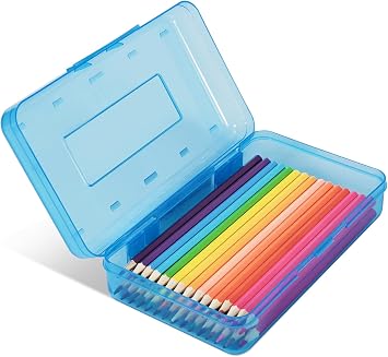 Colored Plastic Pencil Box, Large Capacity Pencil Case, Pencil Boxs | for Kids Adults, Hard Crayon Box Storage with Snap-Tight Lid for School Office Supplies Blue