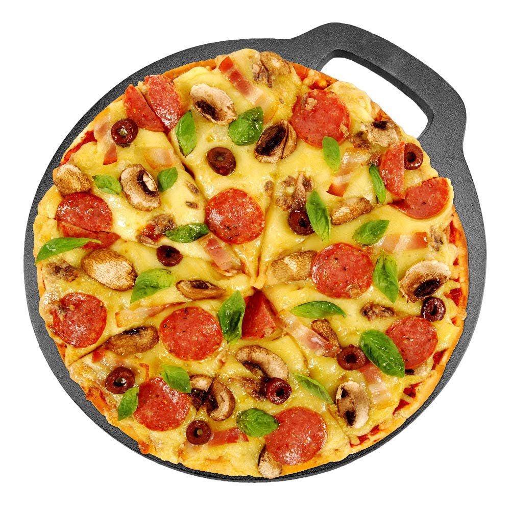 Piedra para Hornear Pizza de Hierro Fundido Antiadherente con Ergonómico Material Seguro y Duradero para un Delicioso Pan de Pizza Adecuado para Uso en Horno