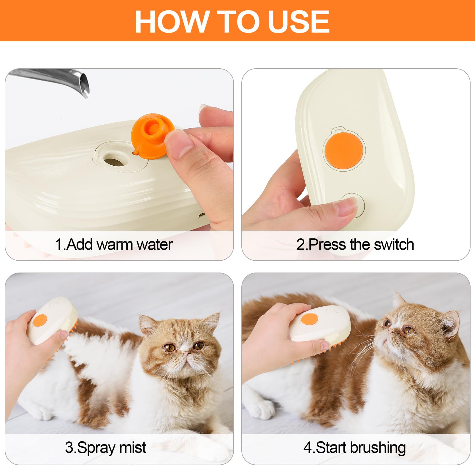 BIRDTOBR Spazzola A Vapore Per Gatti E Cani, 3 In 1 Spazzola Vapore Del Gatto, Autopulente Toelettatura Spazzola, Per Cani e Gatti Eliminare Pelo Superfluo Morto e Sottopelo