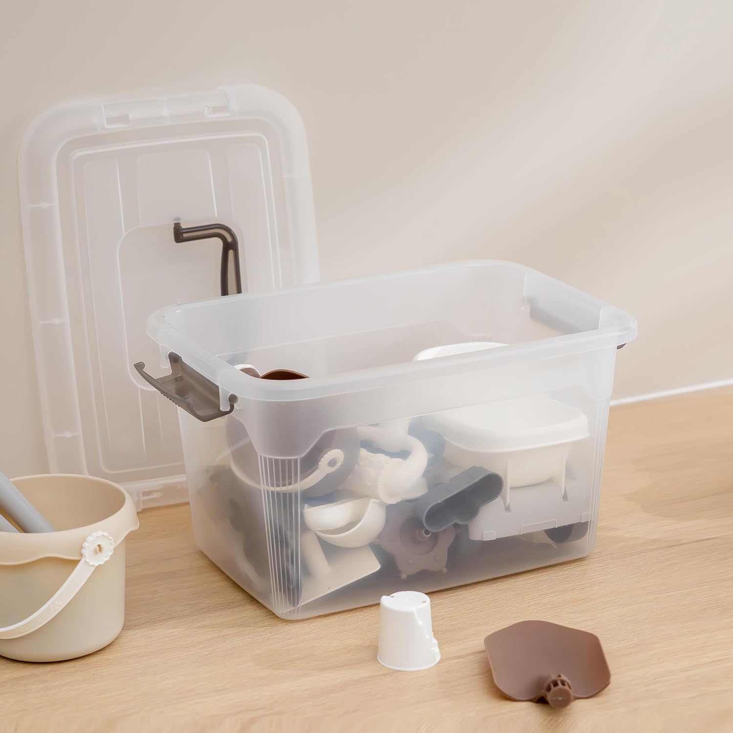 Citylife 6 Packs 6 QT Storage Bins with Lids Clear Plastic Bins with Grey Handle Stackable Storage Containers for Organizing