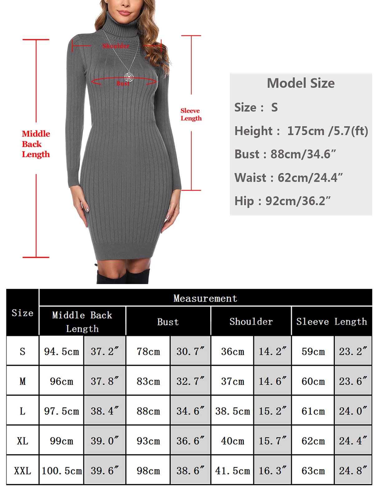 Irevial Vestito Donna Lavorato a Maglia Collo Alto | Vestibilità aderente, vestibilità elasticizzata, taglio casual, stile elegante, taglio lungo, per inverno
