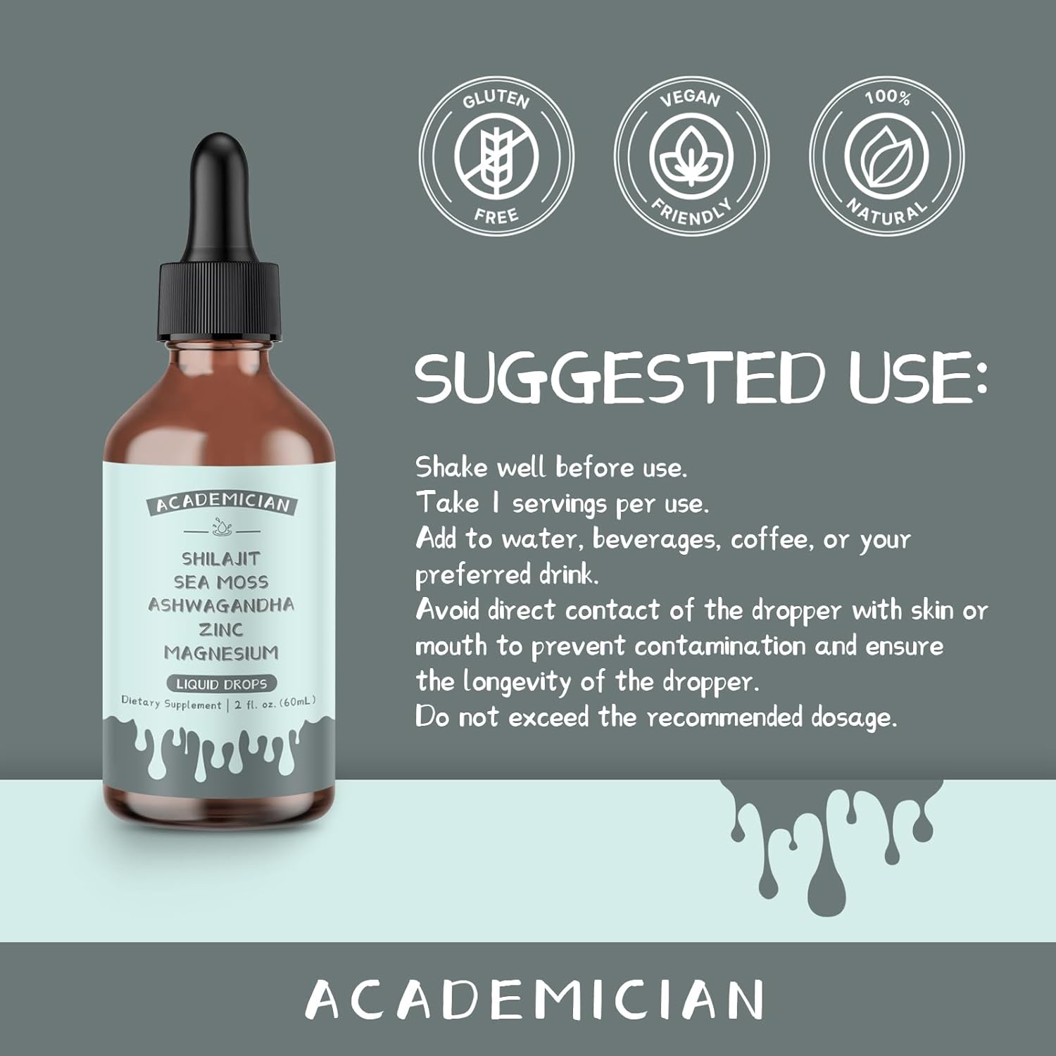 Magnesium Citrate Liquid with Ashwagandha Drops Shilajit Zinc Drops - 60ml