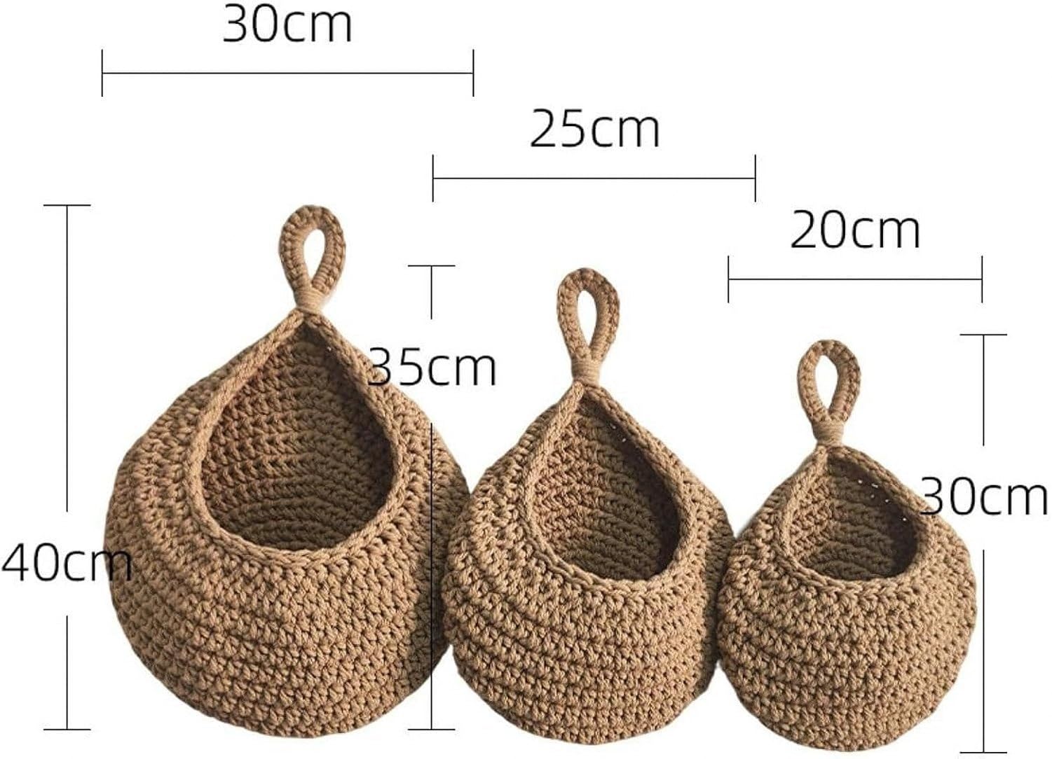 3X Cesti Appesi da Parete Porta Verdura e Frutta Fioriera Bohemien Piccola per Bar Ristorante Soggiorno Cucina Rustica, Brown