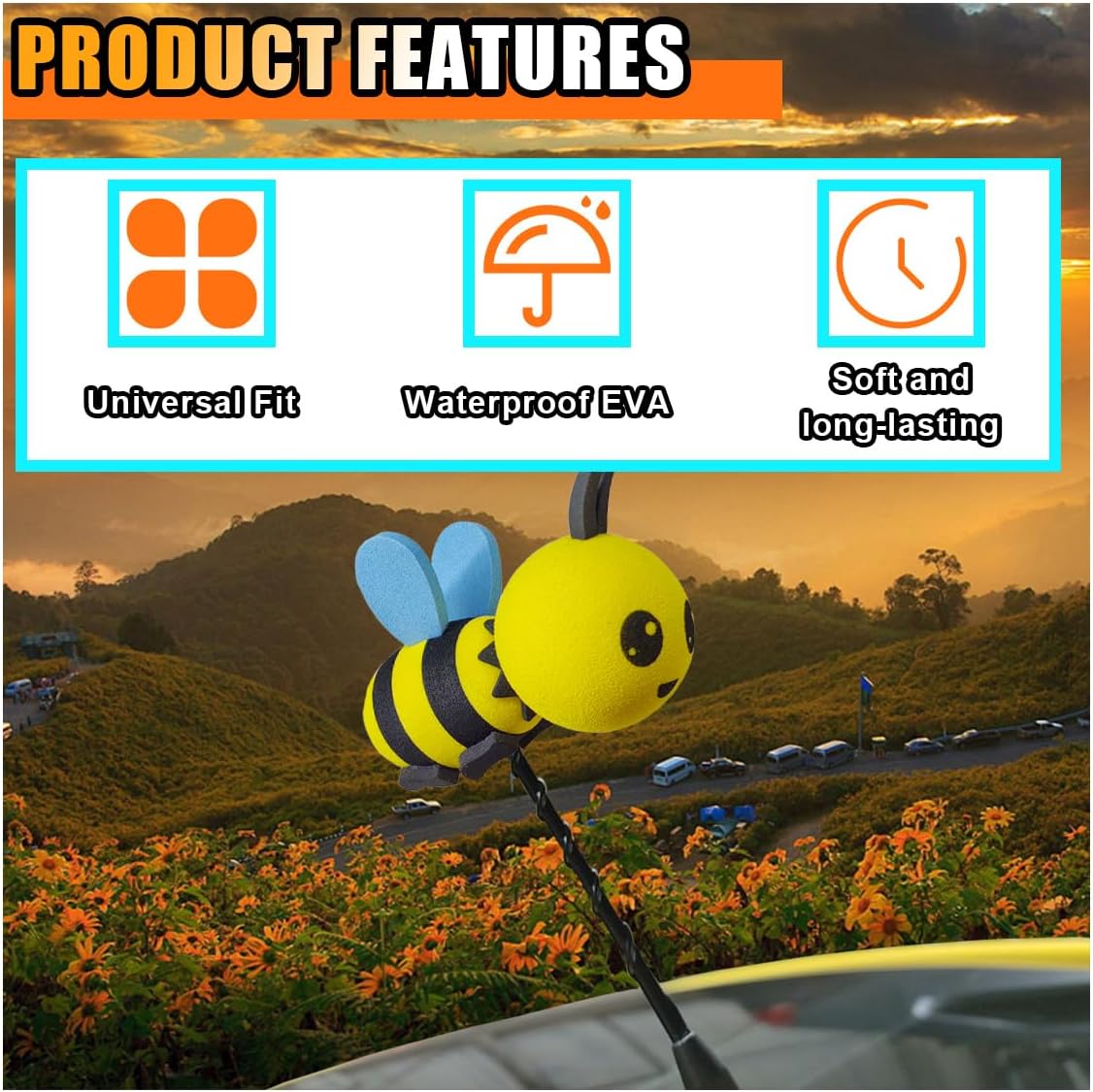 KITUREK Happy Bee Car Antenna Topper, Cute Automotive Antenna Ball,Bluewing image 3