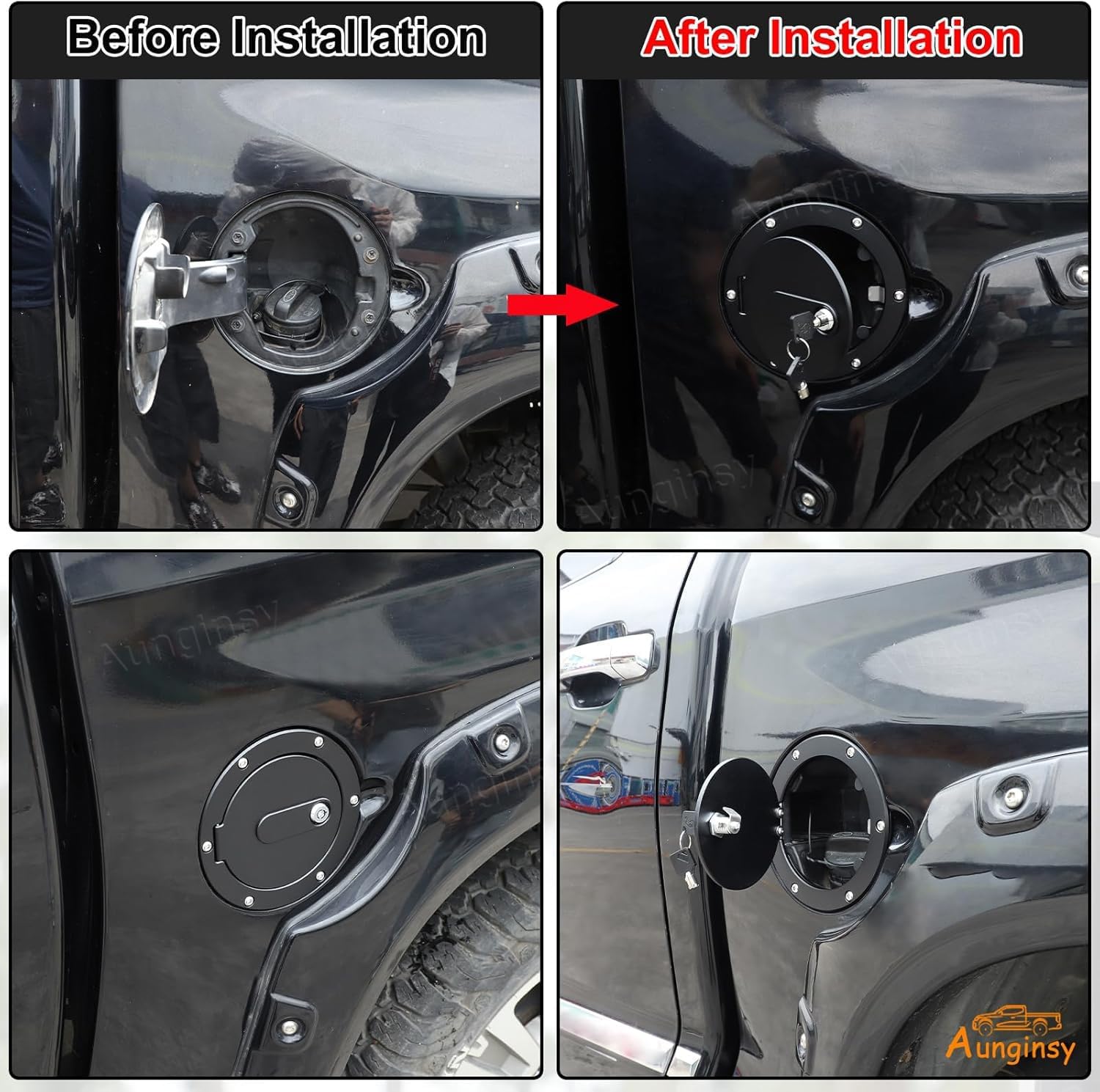 Aunginsy Car Fuel Tank Cap Replacement Anti-theft Lock Cap Compatible with Toyota Tundra 2007-2021 Door Fuel Tank Cover W/Lock Gas Cap Tank Trim Cover Fuel Filler Door Protector with Lock Accessories