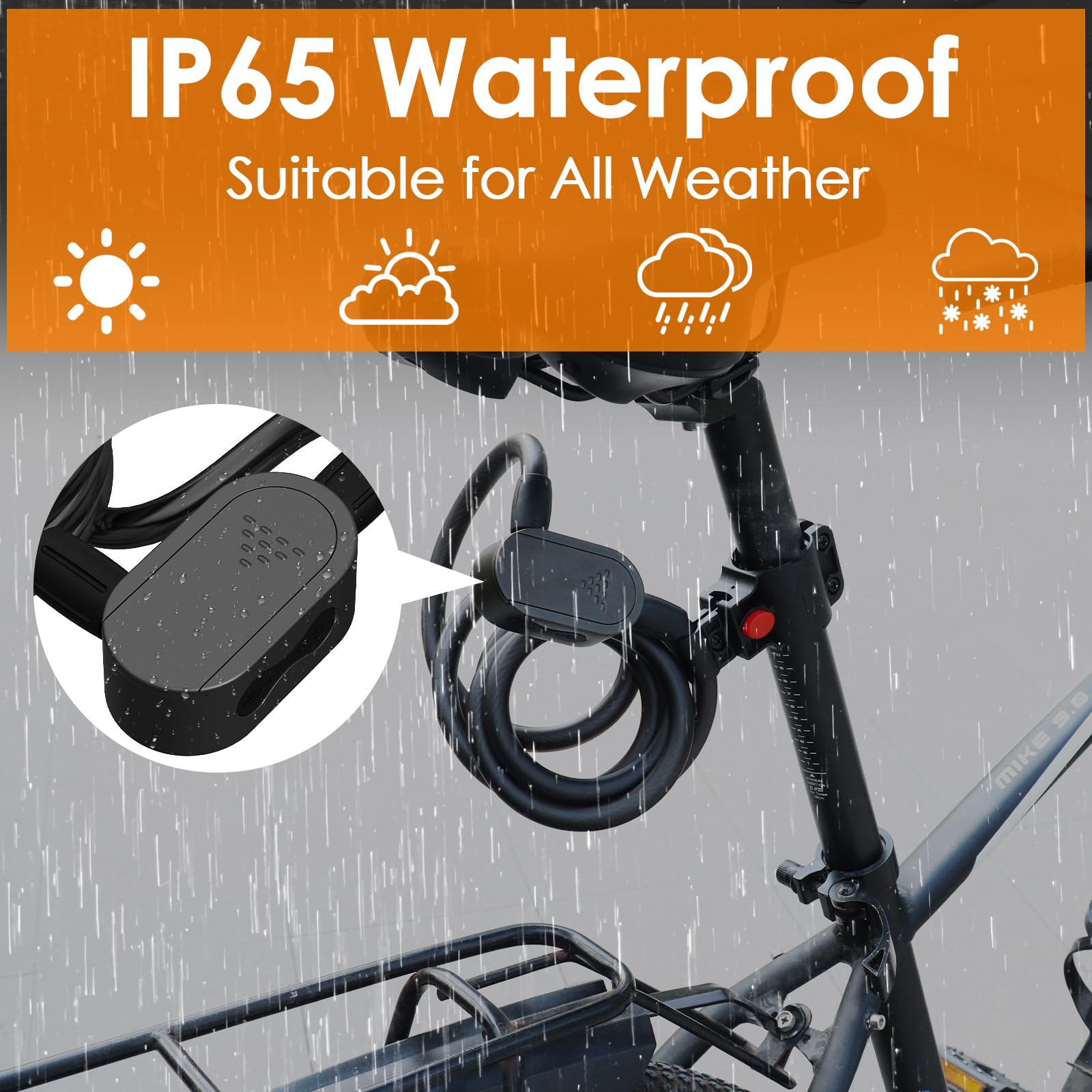 Eseesmart Câble antivol pour vélo avec empreintes digitales - Résistant - Sans clé - Étanche - 1,5 m - En acier inoxydable - Avec support de montage