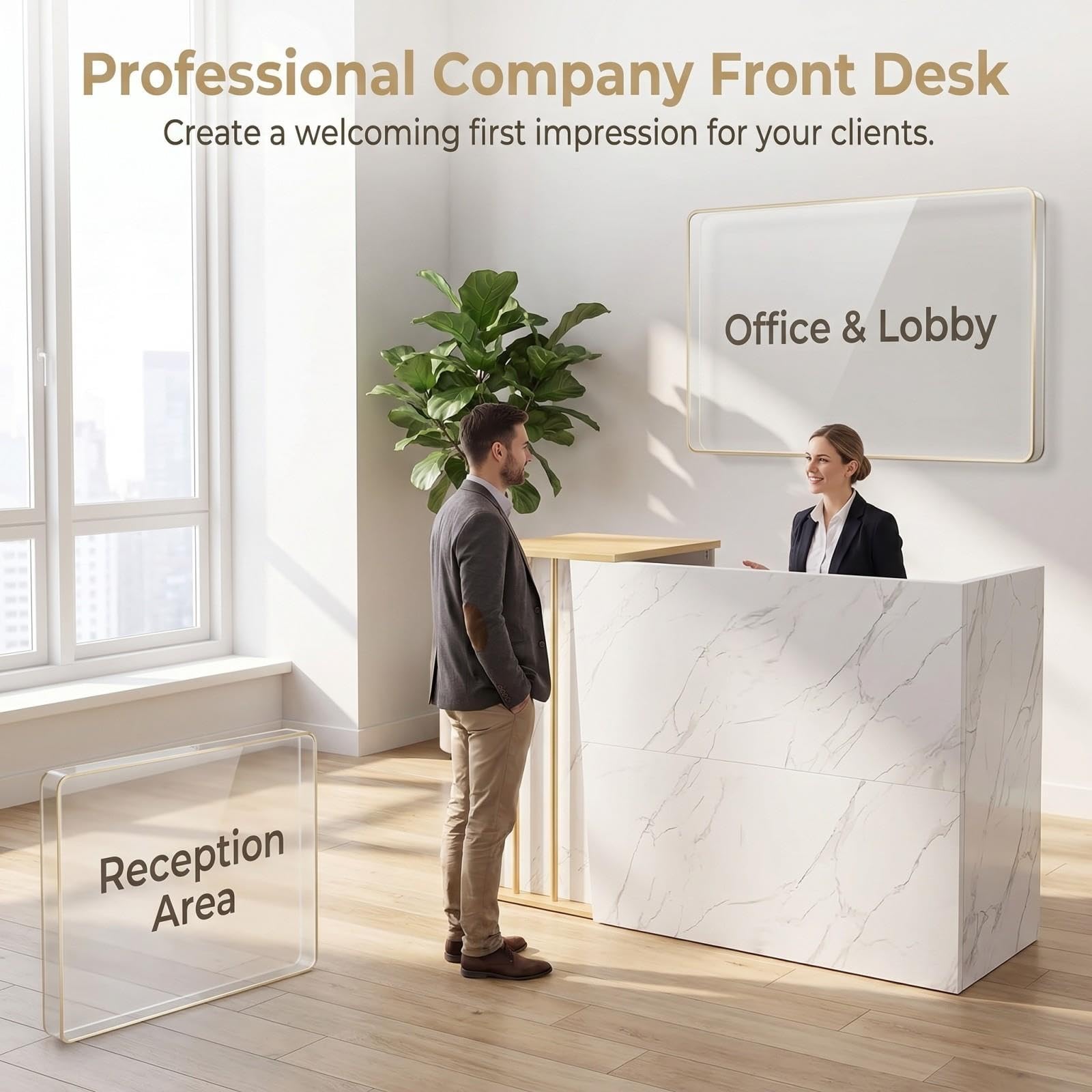 Moderne Empfangstheke mit 4 Stauraumfächern und abschließbarer Schublade, Empfangstresen und Verkaufstheke für Büro, Hotel, Bar, Salon und Geschäft(120x40x90cm)