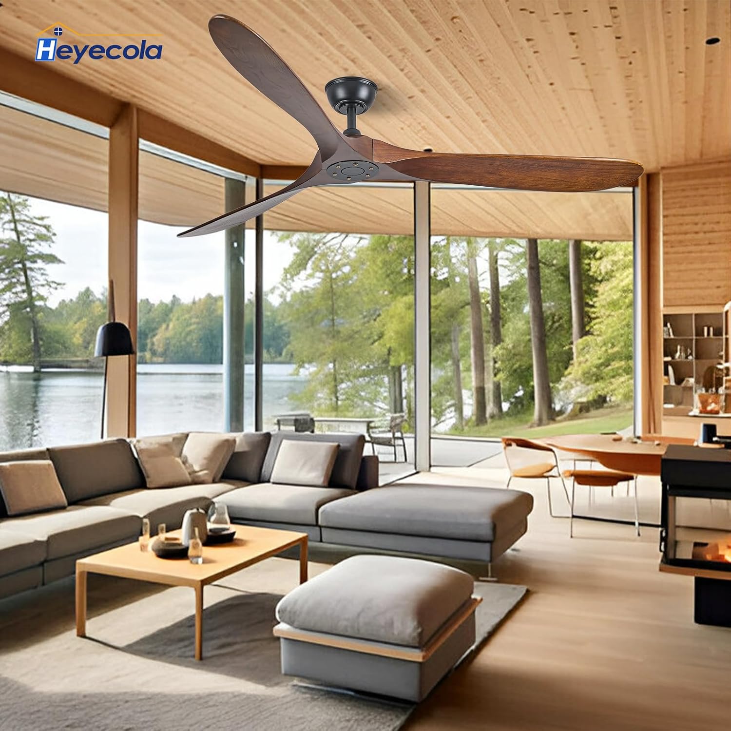 72 Inch Outdoor Ceiling Fan No Light,Solid Wood Patios Fans for Outside,3 Blade Large Propeller Ceiling Fan with Remote for Bedroom,Reversible DC Motor,Exterior Farmhouse Pergola Fan(Walnut)