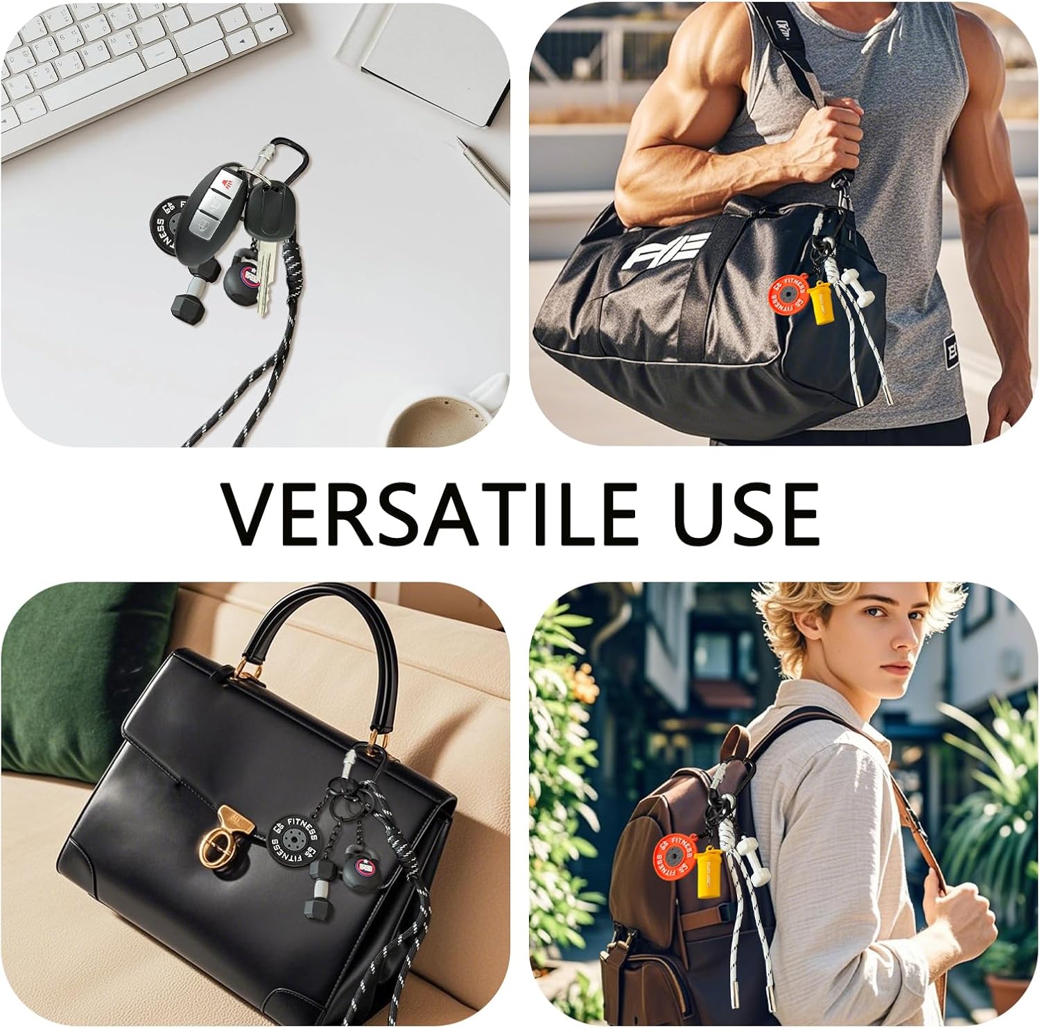 Y2K Designer Rope Keychain Bag Charms Purse, Dumbbell & Barbell Gym Pendant,Gifts for Women Fitness Enthusiasts - Image 4