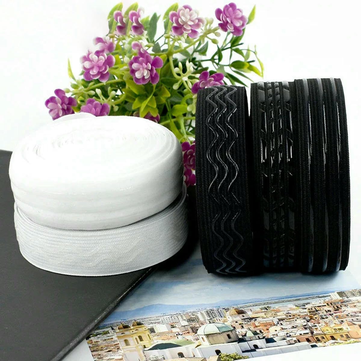 Elastyczna taśma do szycia, Szycie Elastyczna opaska Pasek biustonosza Bielizna Pas biodrowy Czarny Biały 10-50mm 2/5m(EB038-Black-50mm 10-50mm,5Meters)