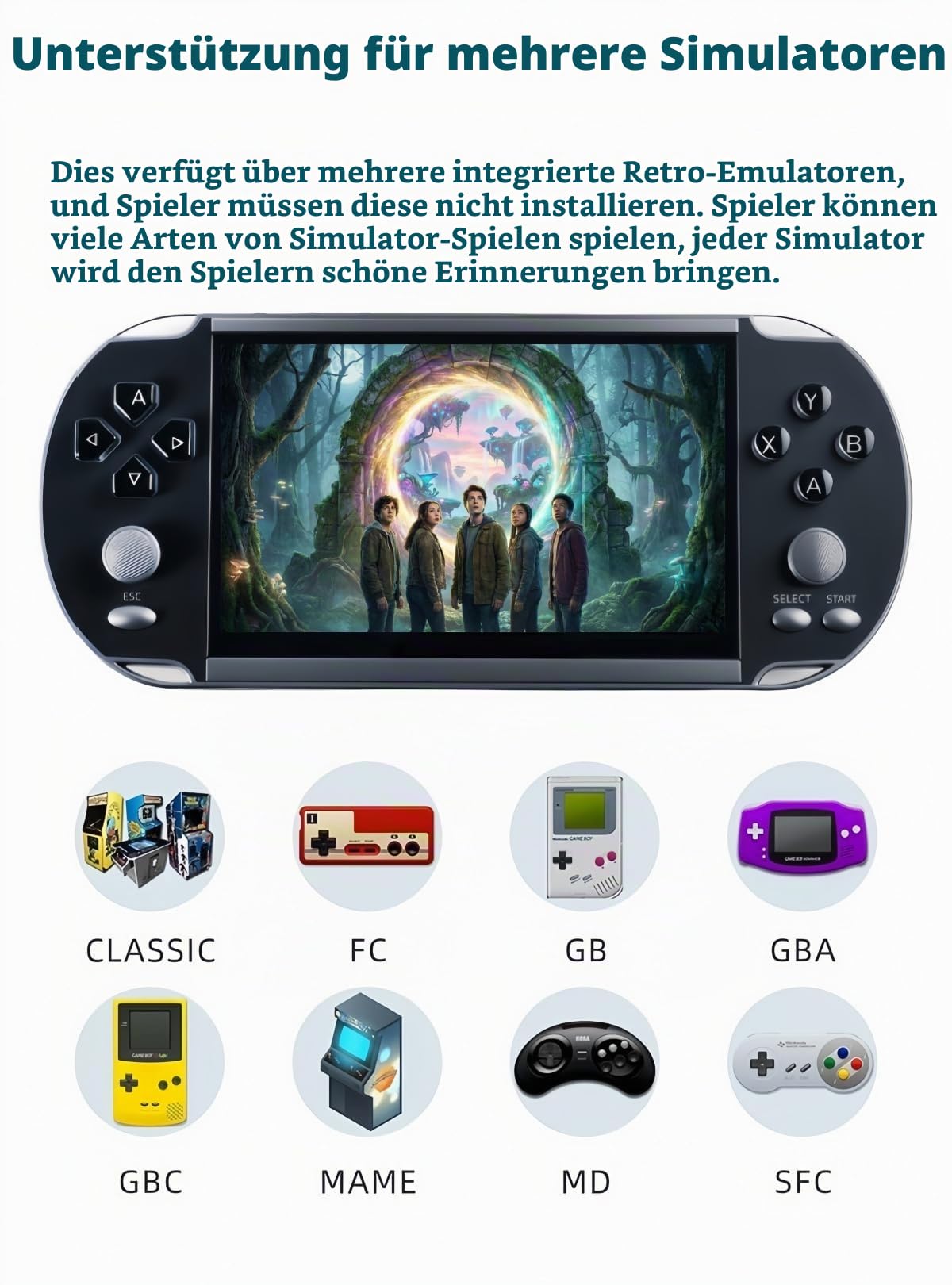 JXD 5,1 Zoll Multifunktionale Videospielkonsole 4000 kostenlose Retro Spiele Handheld Spielkonsole Tragbarer Taschen-Spielplayer für Kinder Mini Arcade Mehrere Emulatoren MP3/4