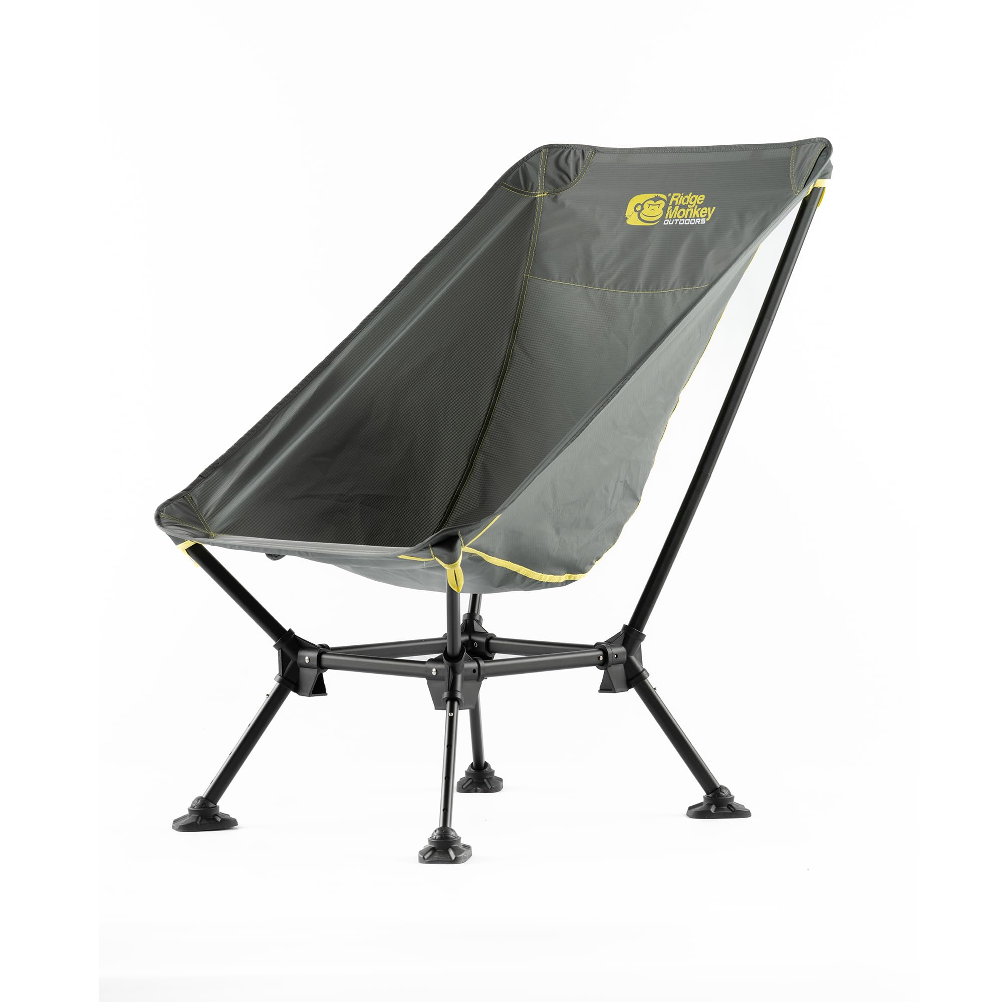 Ridgemonkey Outdoors Alta Chaise de camping à dossier haut – Siège d'extérieur léger et compact avec hauteur réglable et pieds de boue auto-nivelants – Capacité de 150 kg