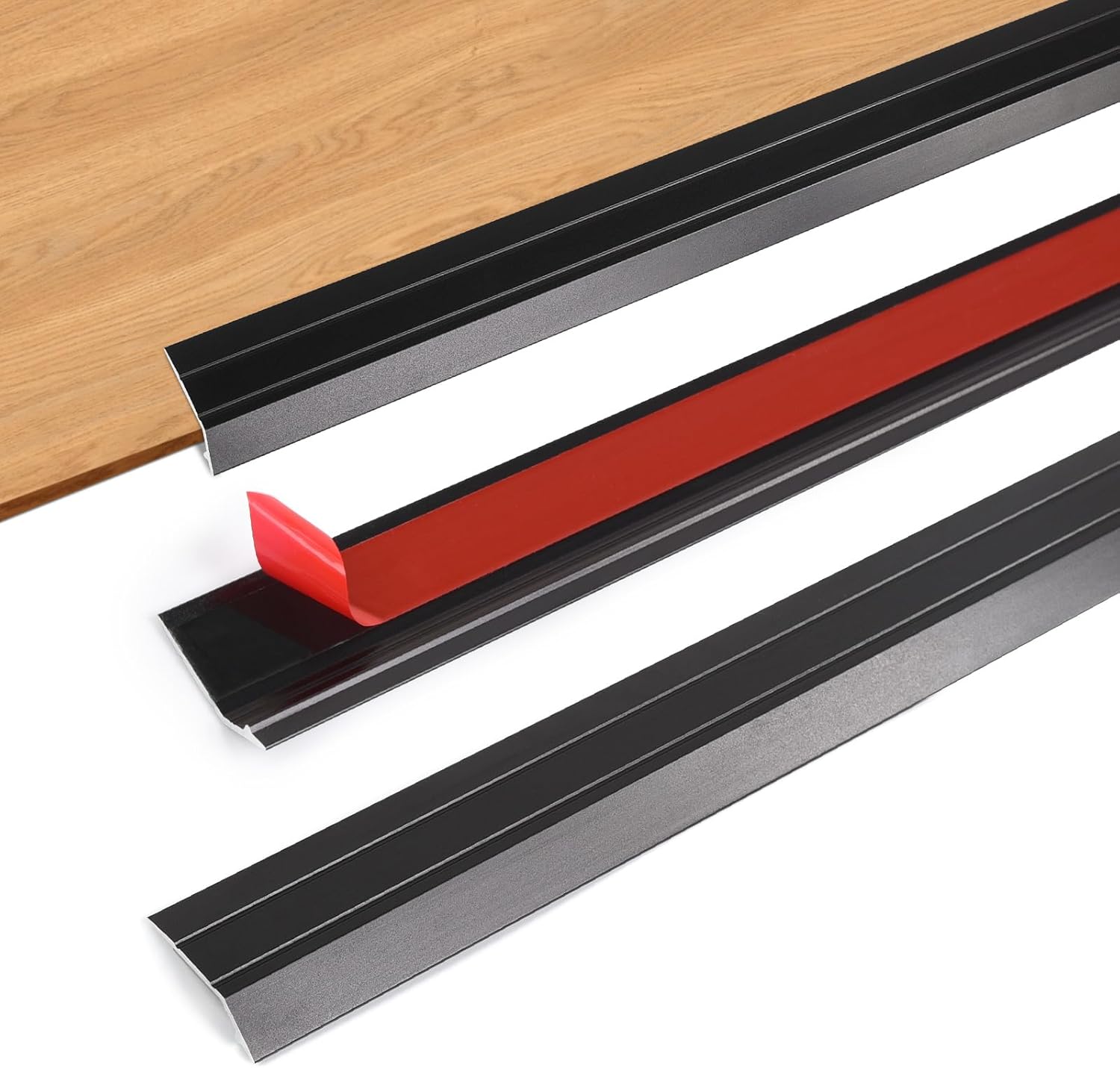 Floor Edging Trim Strip, Metal Peel and Stick Floor Transition Strips, Suitable for Threshold Height Less Than 5mm, Size 48 in×1.22 in×0.3 in (Black,3 Pack) 48"L*1.22"W*0.3"H-3pcs Black